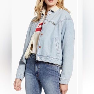 Wrangler Light Blue Jean Jacket with Sherpa Collar